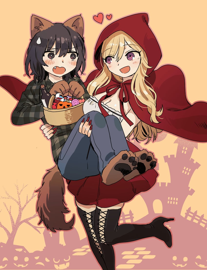 shida naori and ibuki hinata (alcohol and ogre-girls) drawn by zinbei