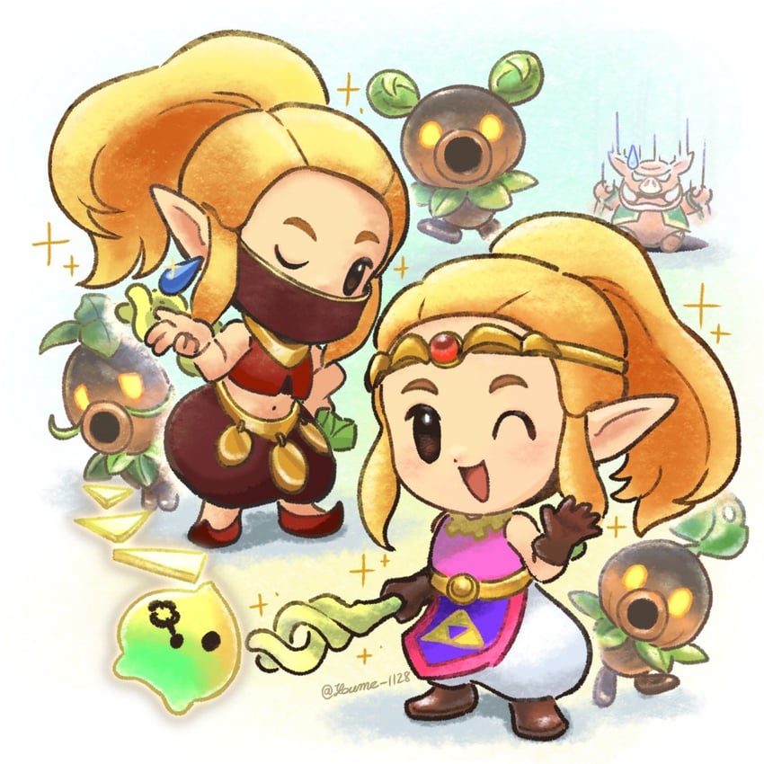 princess zelda, tri, moblin, and deku scrub (the legend of zelda and 1 more) drawn by suruga_kanade