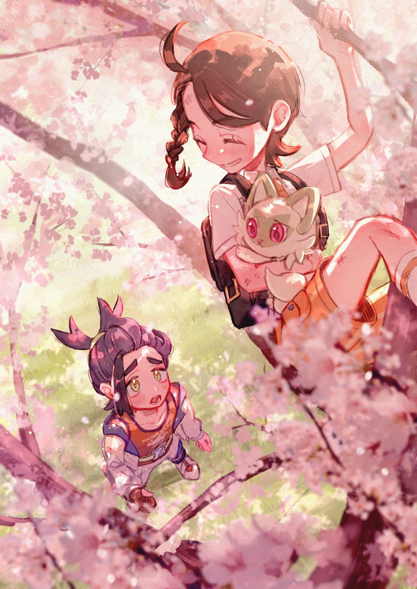 kieran, juliana, and sprigatito (pokemon and 1 more) drawn by tannoci