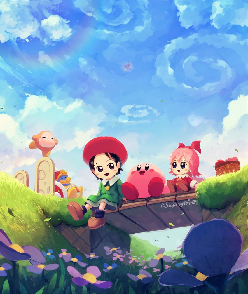kirby, waddle dee, king dedede, adeleine, ribbon, and 1 more (kirby and 1 more) drawn by suyasuyabi