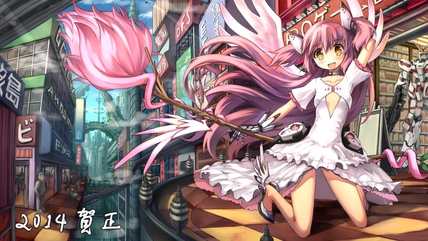 kaname madoka, ultimate madoka, and unicorn gundam (mahou shoujo madoka magica and 2 more) drawn by hoshi_no_gen