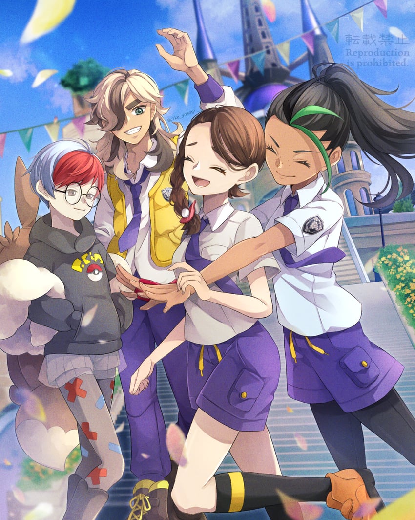 juliana, nemona, penny, and arven (pokemon and 1 more) drawn by yomogi_(black-elf)