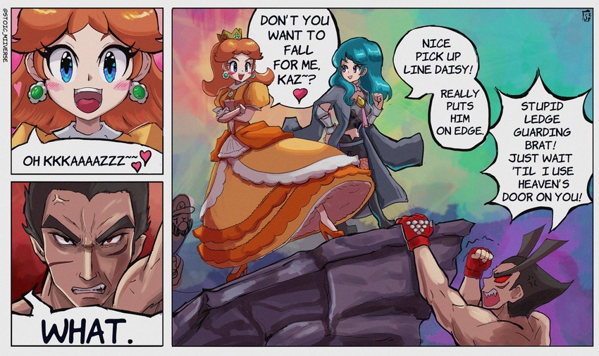 female byleth, luigi, princess daisy, and mishima kazuya (fire emblem and 4 more) drawn by stoic_seraphim