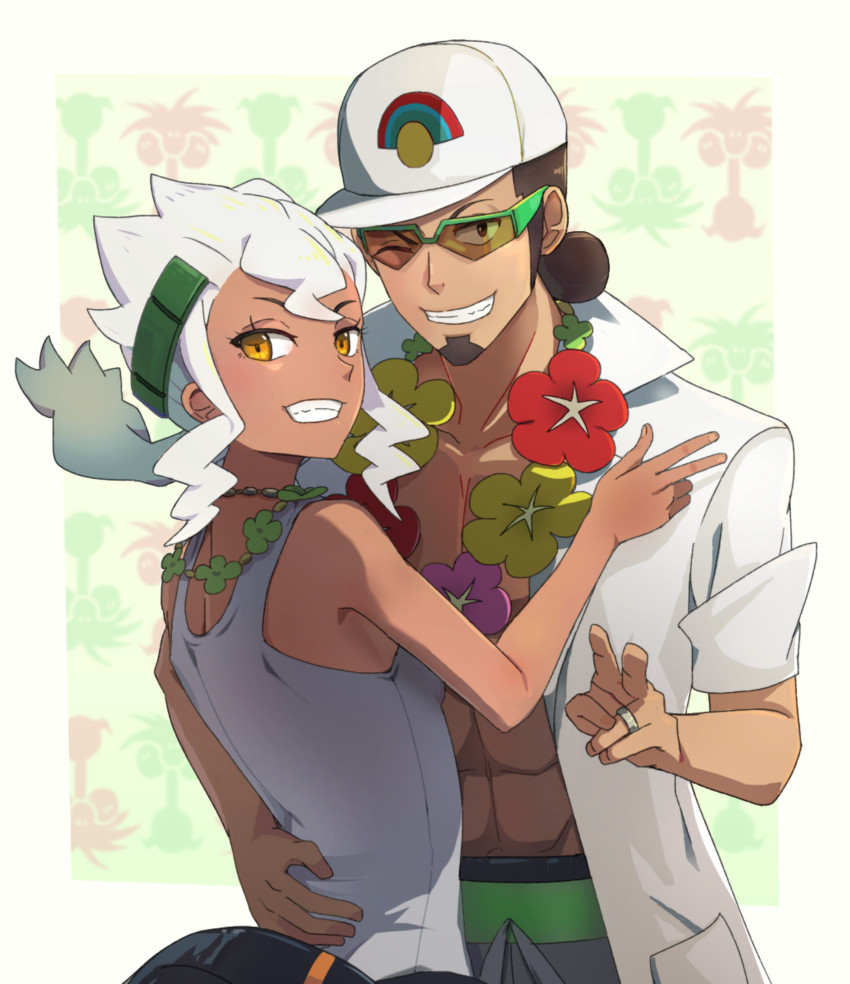 alolan exeggutor, professor kukui, and professor burnet (pokemon and 1 more) drawn by hsin
