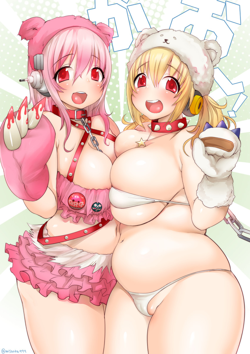 super sonico, super pochaco, gloomy bear, and grg x super sonico (nitroplus and 1 more) drawn by moomoo-san