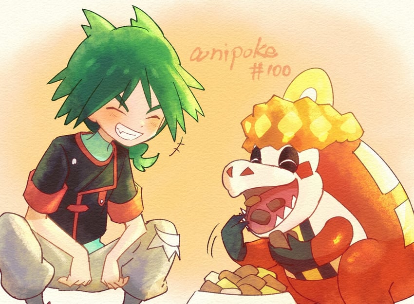 crocalor and ult (pokemon and 1 more) drawn by omotemuki