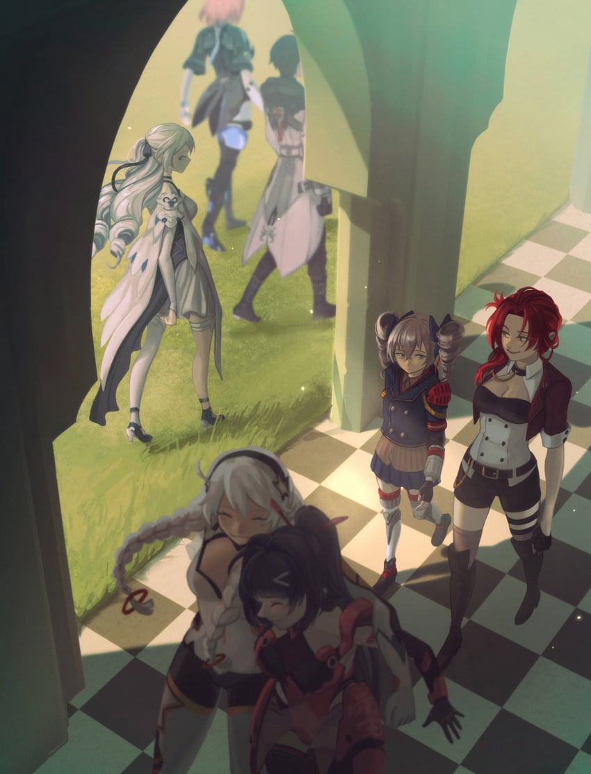 kiana kaslana, raiden mei, bronya zaychik, murata himeko, adam, and 1 more (honkai and 1 more) drawn by marina_mag