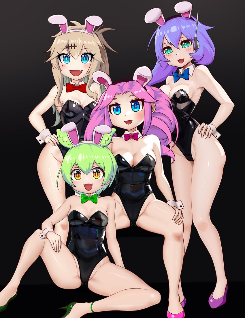 zundamon, kasukabe tsumugi, shikoku metan, kyuushuu sora, and dragon tanaka (voiceroid and 3 more) drawn by taka_(takahirokun)