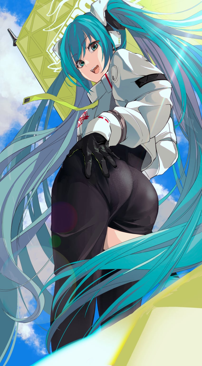 hatsune miku and racing miku (vocaloid and 1 more) drawn by torn_flipper