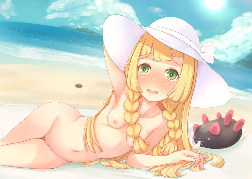 lillie and pyukumuku (pokemon and 1 more) drawn by yuno_(mioalice)