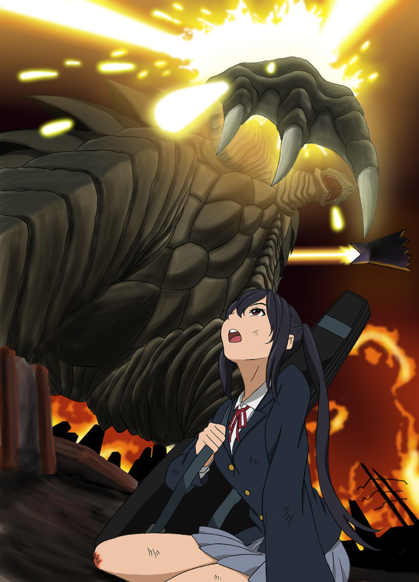 nakano azusa, ton-chan, and crow (k-on! and 2 more) drawn by benzou