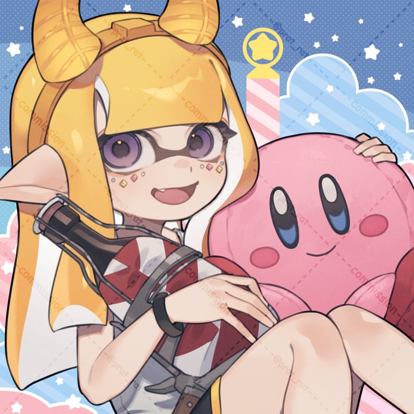 inkling player character, inkling girl, and kirby (splatoon and 1 more) drawn by prat_rat