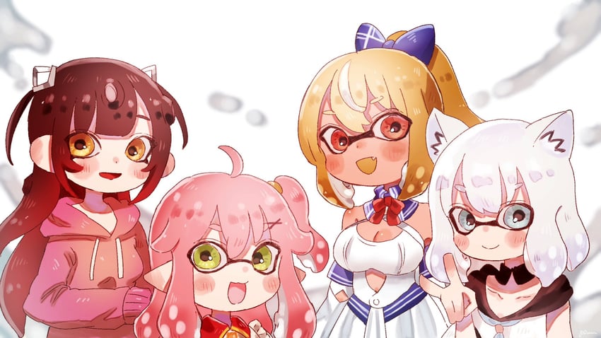 shirakami fubuki, sakura miko, shiranui flare, and roboco-san (hololive and 1 more) drawn by plum0o0
