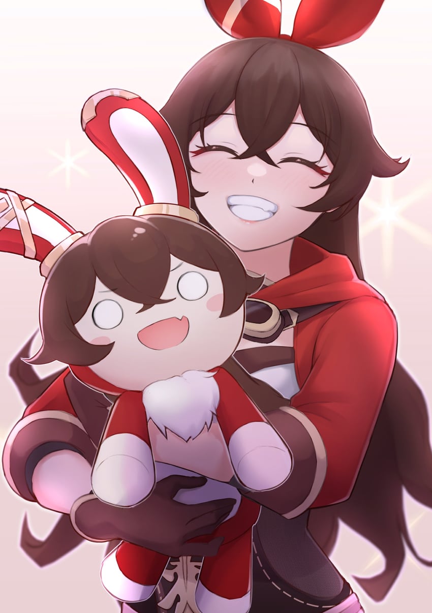 amber and baron bunny (genshin impact) drawn by kirima_(user_danf8787)