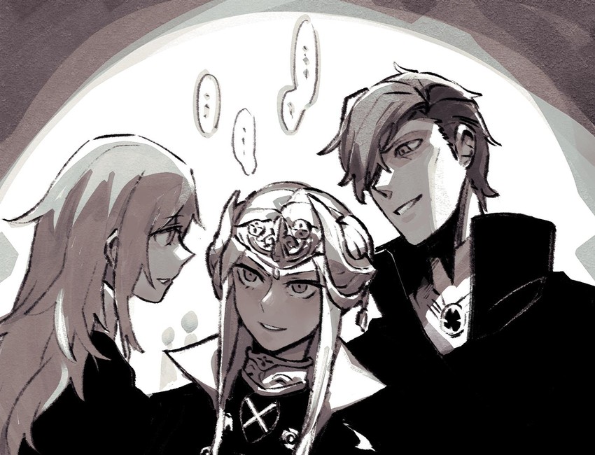 female byleth, edelgard von hresvelg, and hubert von vestra (fire emblem and 1 more) drawn by vento