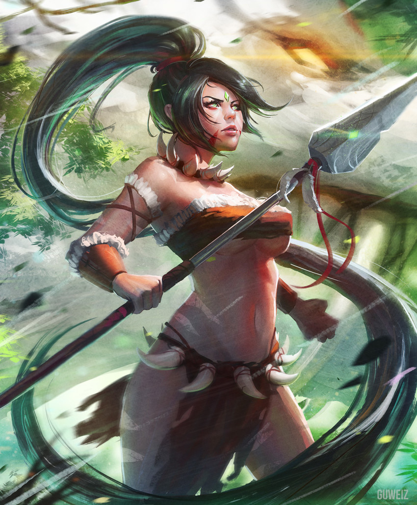 nidalee (league of legends) drawn by guweiz