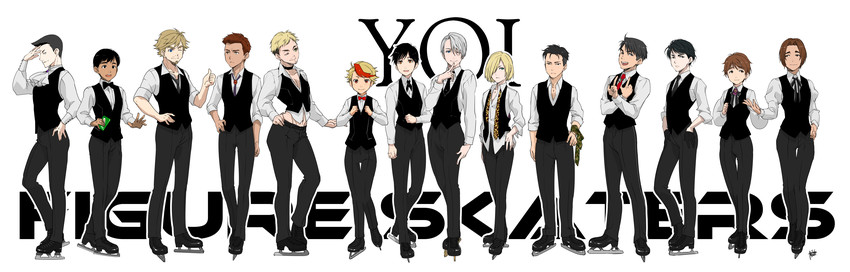 katsuki yuuri, viktor nikiforov, yuri plisetsky, phichit chulanont, otabek altin, and 9 more (yuri!!! on ice) drawn by mouri