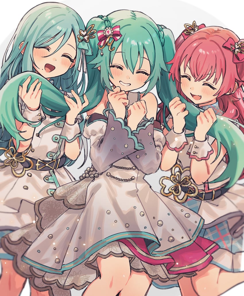 hatsune miku, momoi airi, hinomori shizuku, and more more jump! miku (vocaloid and 1 more) drawn by uminokaisen