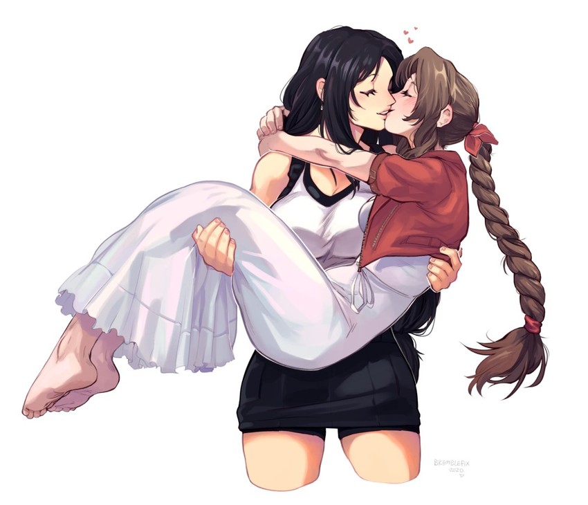 tifa lockhart and aerith gainsborough (final fantasy and 2 more) drawn by bramblefix