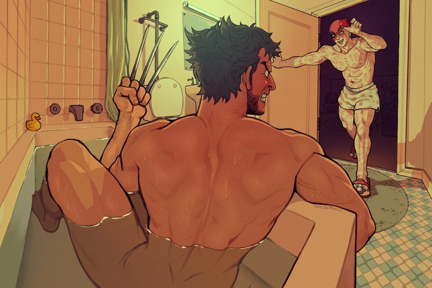wolverine and deadpool (mario and 5 more) drawn by ren_valentine