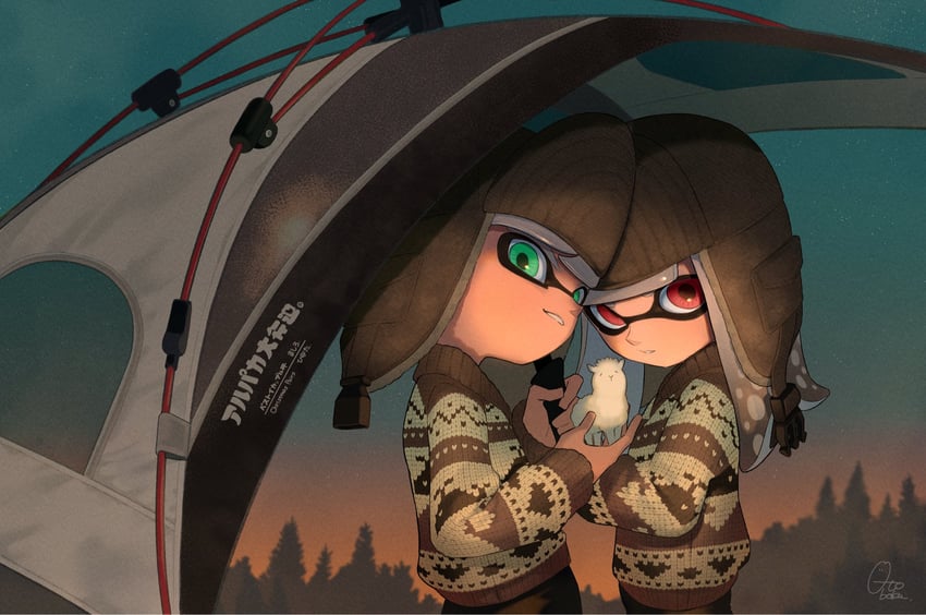 inkling player character, inkling girl, and inkling boy (splatoon) drawn by otoboke-san