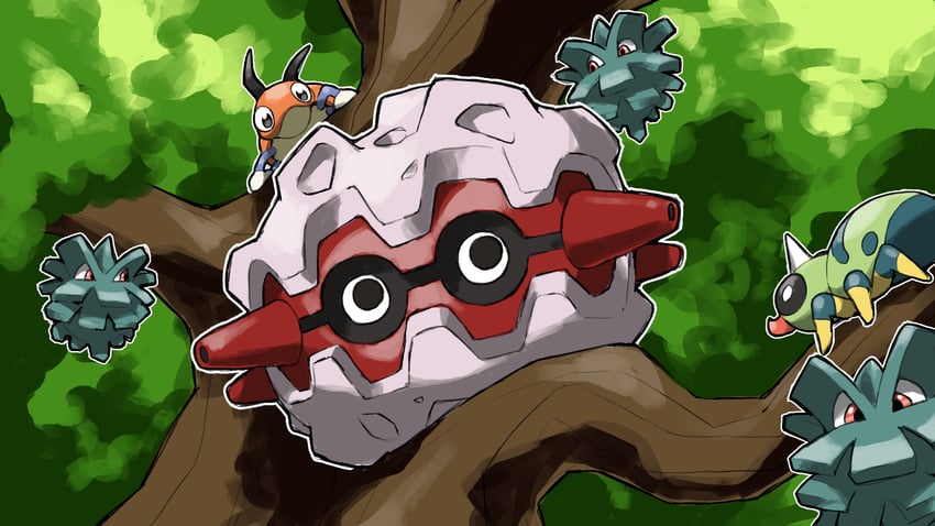 spinarak, ledyba, forretress, and pineco (pokemon) drawn by blacknirrow