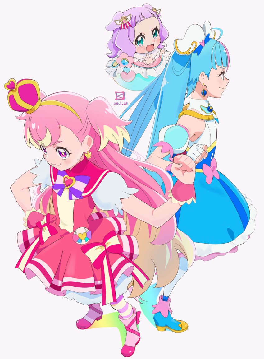 sora harewataru, cure sky, inukai komugi, ellee-chan, and cure wonderful (precure and 2 more) drawn by miyahara_takuya