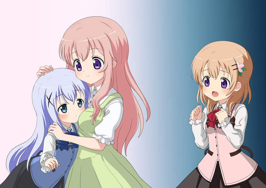 kafuu chino, hoto cocoa, and hoto mocha (gochuumon wa usagi desu ka?) drawn by bluebrute