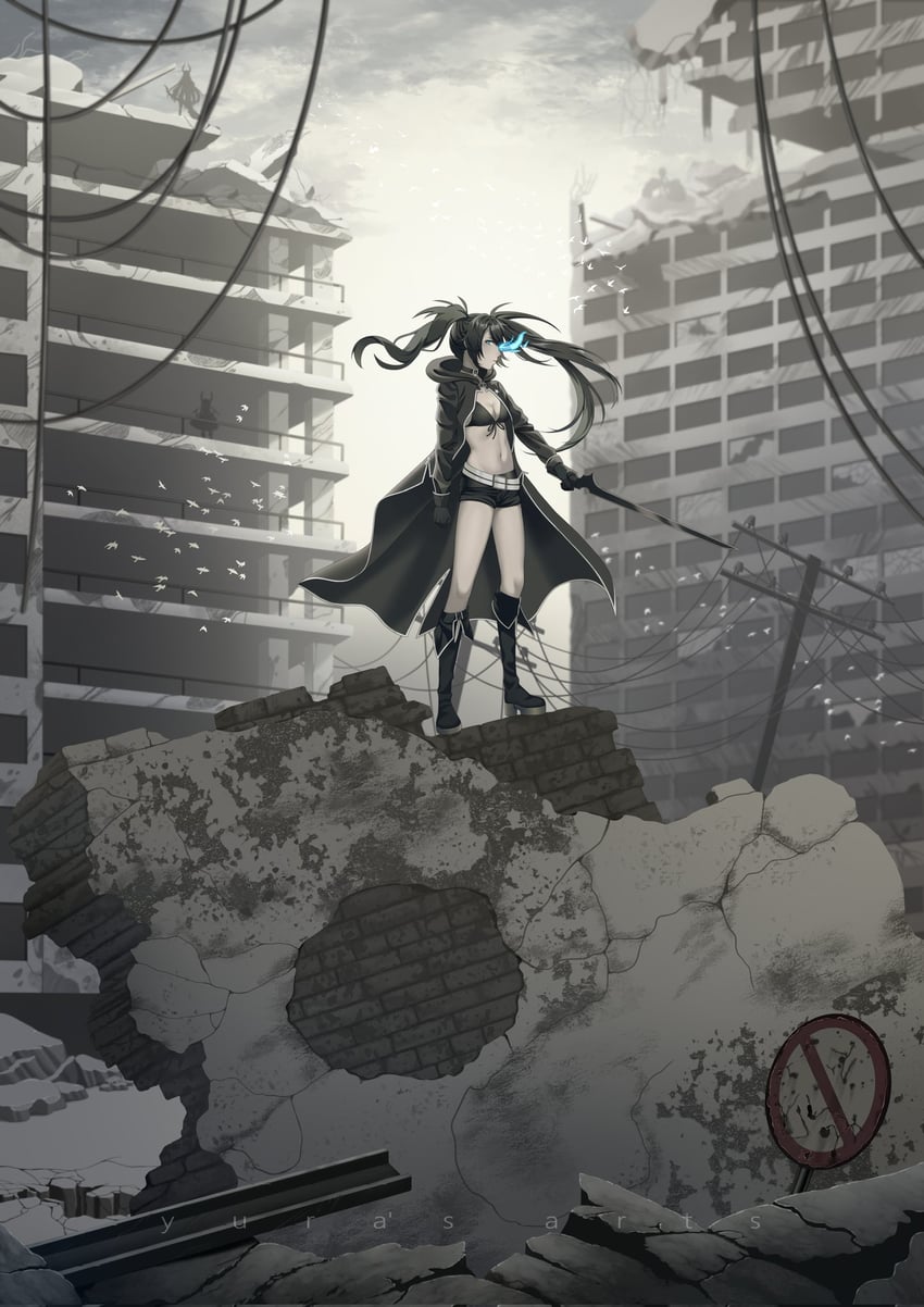 black rock shooter, dead master, strength, and black gold saw (black rock shooter) drawn by yura_s_arts