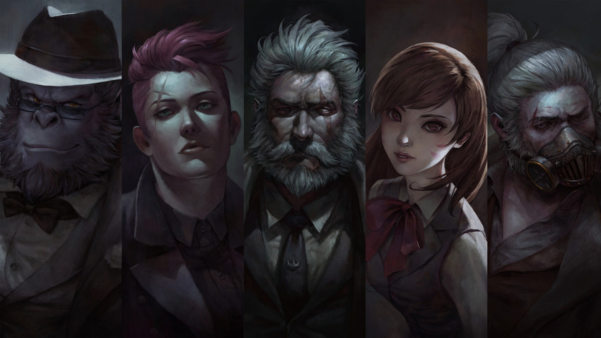 d.va, reinhardt, zarya, roadhog, and winston (overwatch and 1 more) drawn by nat_vitchayed