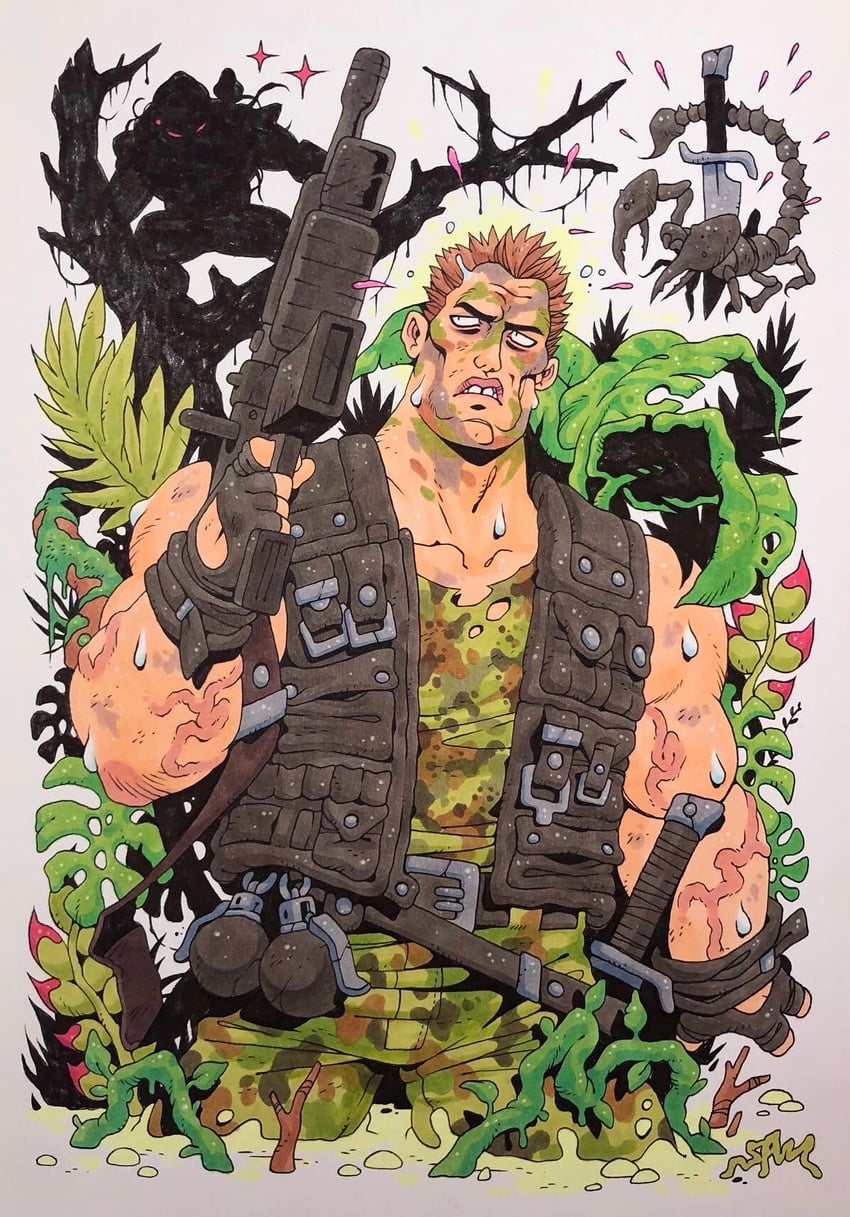 predator, arnold schwarzenegger, and dutch (predator) drawn by ohnosam
