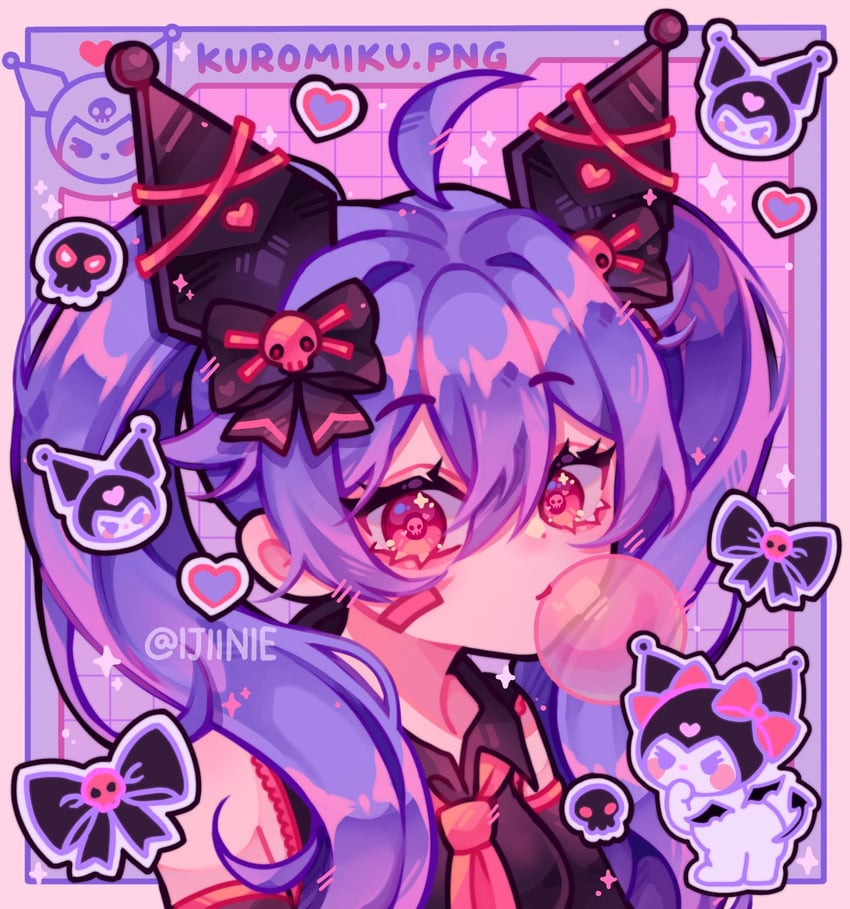 hatsune miku and kuromi (vocaloid and 2 more) drawn by ijiinie