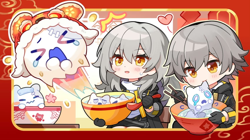 trailblazer, stelle, caelus, and wubbaboo (honkai and 1 more) drawn by gou_lianlian_dogface