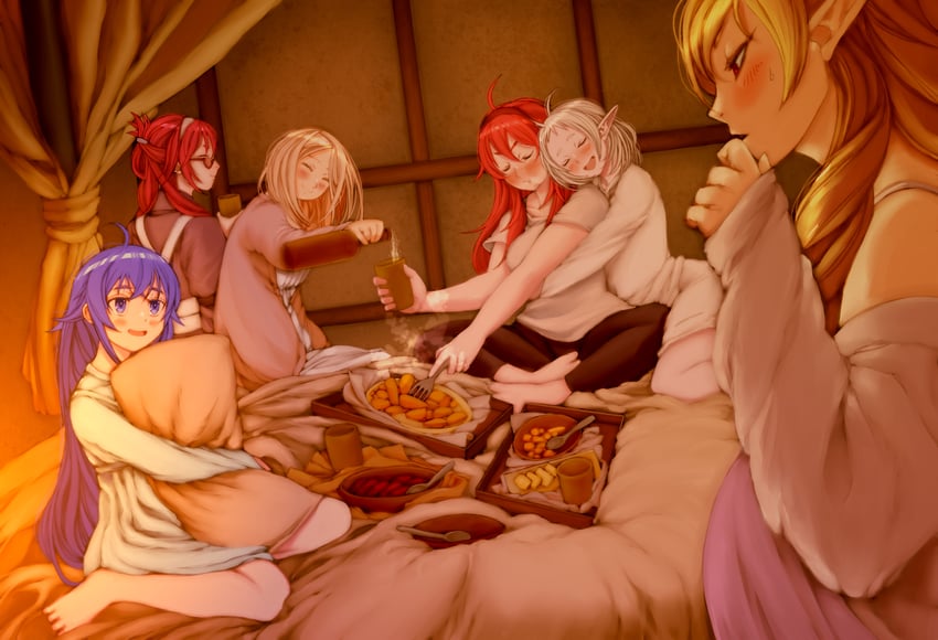 roxy migurdia, eris greyrat, sylphiette, elinalise dragonroad, lillia greyrat, and 1 more (mushoku tensei) drawn by kiyo_(a_sam_ko)