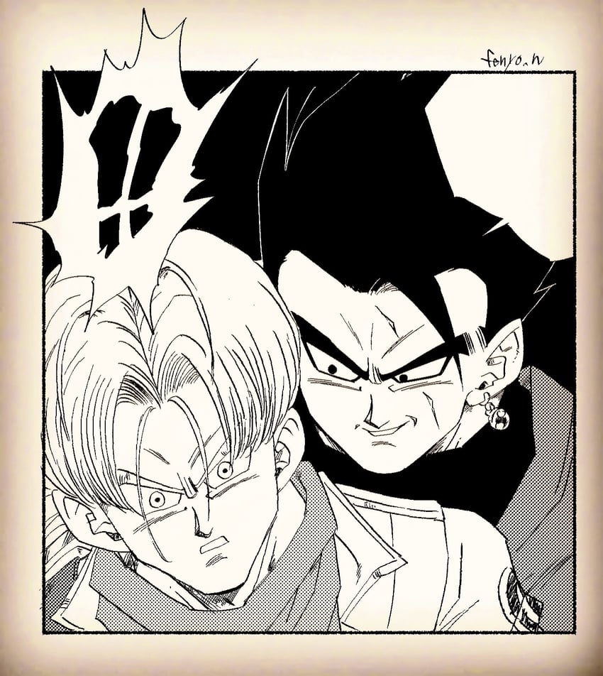 son gohan, trunks, goku black, and gohan black (dragon ball and 1 more) drawn by fenyon
