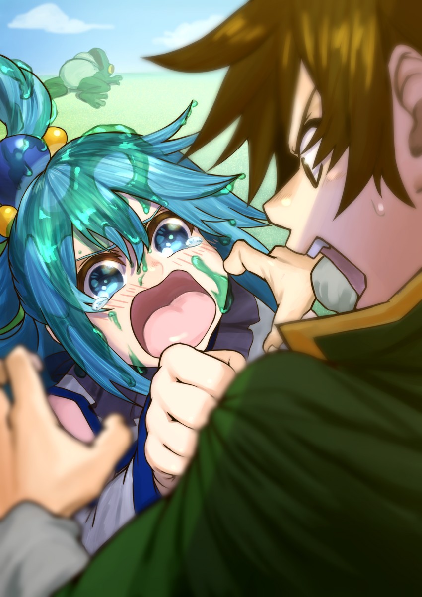 aqua and satou kazuma (kono subarashii sekai ni shukufuku wo!) drawn by izawa_(bhive003)