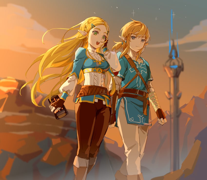 link and princess zelda (the legend of zelda and 1 more) drawn by wufaxianshi_cnd