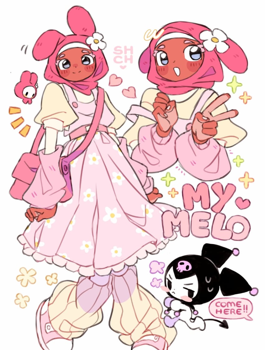 my melody and kuromi (sanrio and 1 more) drawn by sharpycharot