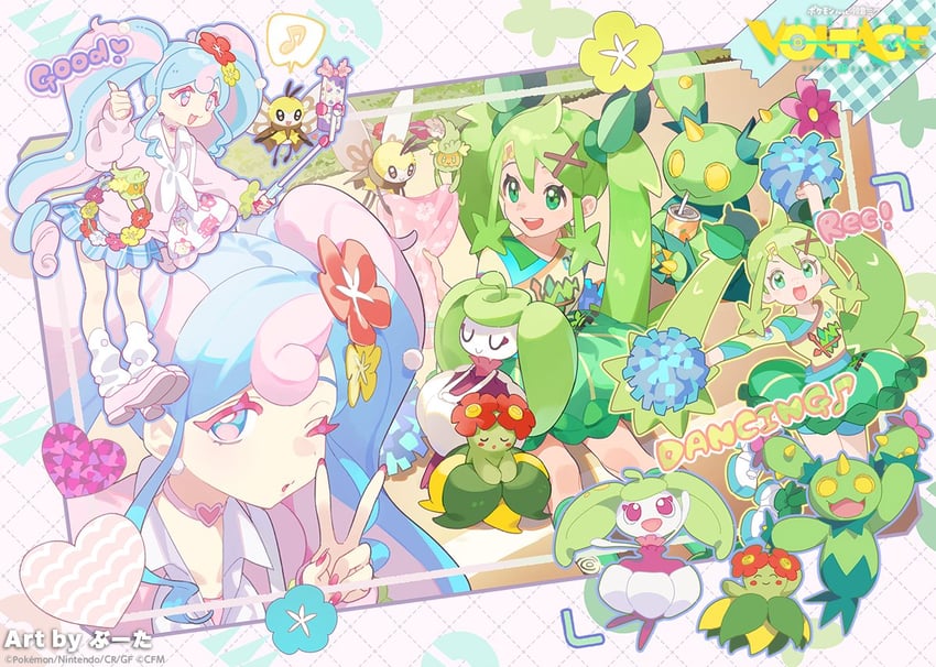 hatsune miku, fairy miku, ribombee, comfey, steenee, and 7 more (pokemon and 2 more) drawn by booota
