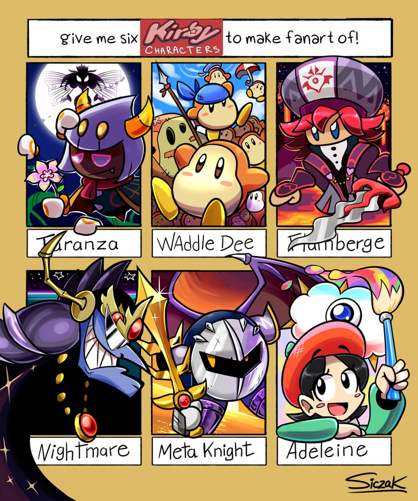 meta knight, waddle dee, bandana waddle dee, adeleine, taranza, and 6 more (kirby and 3 more) drawn by siczak