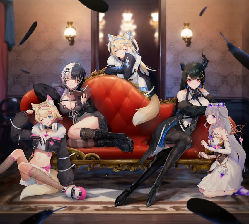 shiori novella, nerissa ravencroft, fuwawa abyssgard, mococo abyssgard, and koseki bijou (hololive and 1 more) drawn by nelly_(altsarespicy)