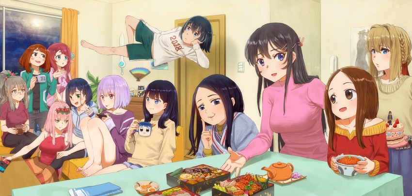 megumin, uraraka ochaco, zero two, takarada rikka, shinjou akane, and 17 more (persona and 22 more) drawn by justin_leyva_(steamy_tomato)