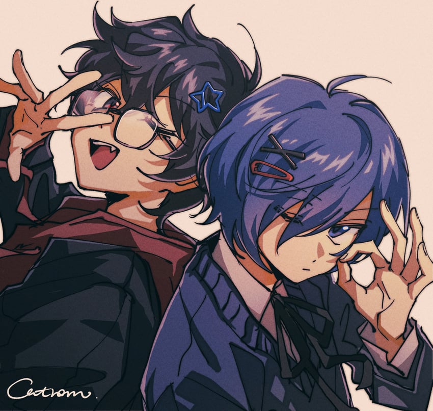 yuuki makoto and amamiya ren (persona and 2 more) drawn by catrom_nya