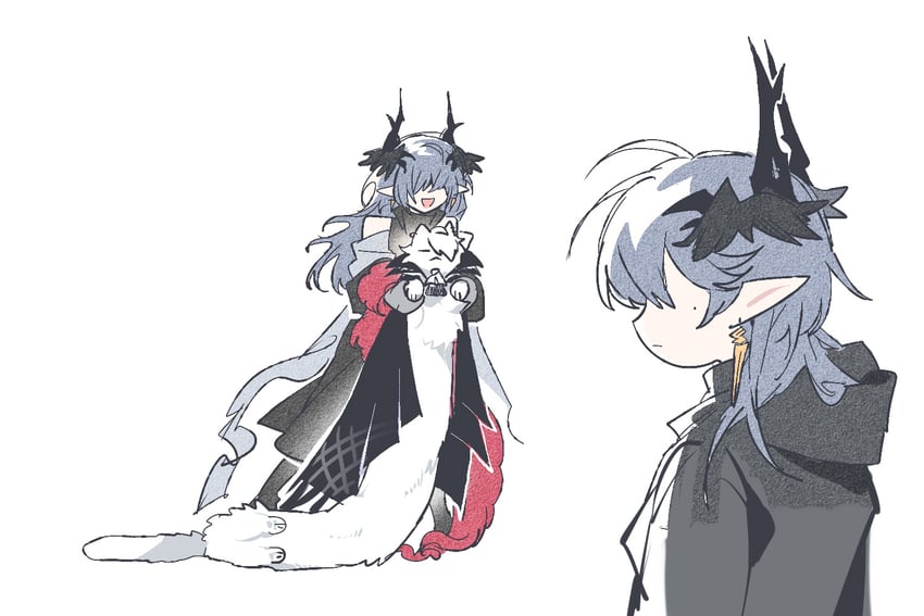 logos, laqeramaline, and duq'arael (arknights) drawn by ling_s
