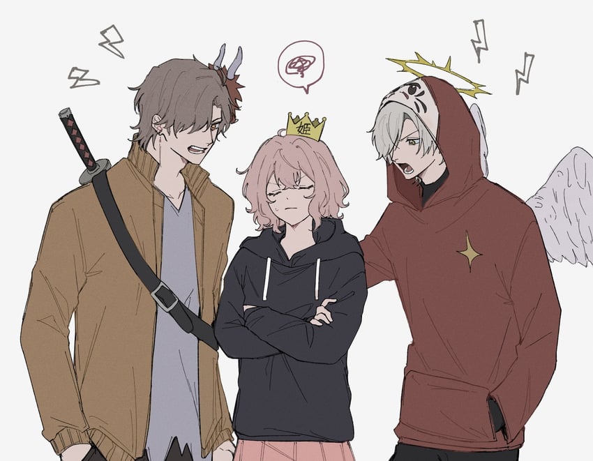 nqrse, daruma is god, and arisakaaa (indie utaite and 1 more) drawn by kusa_mo_chi
