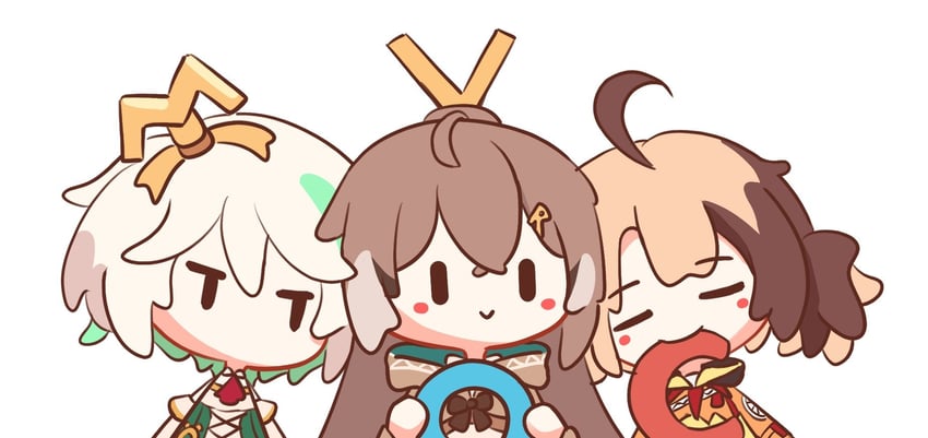 nanashi mumei, gigi murin, and cecilia immergreen (hololive and 1 more) drawn by iennie
