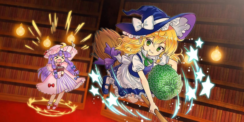 kirisame marisa and patchouli knowledge (touhou and 1 more) drawn by girotin_ginza