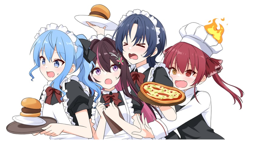 houshou marine, hoshimachi suisei, azki, and hiodoshi ao (hololive and 1 more) drawn by felutiahime