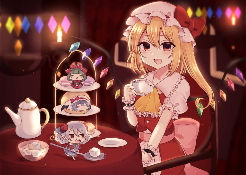 remilia scarlet, flandre scarlet, kagiyama hina, and toutetsu yuuma (touhou) drawn by subaru_(subachoco)