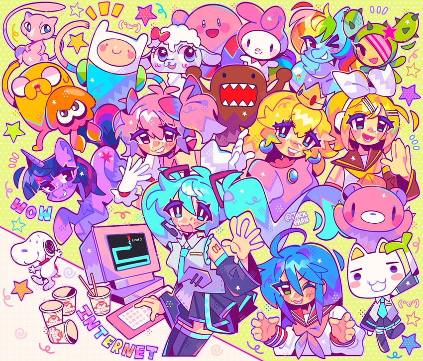 hatsune miku, kaname madoka, kagamine rin, kirby, princess peach, and 13 more (pokemon and 18 more) drawn by jack0ran